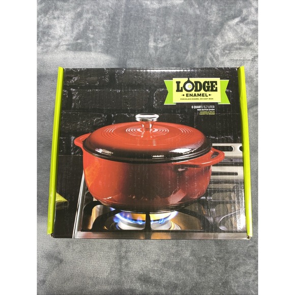 Lodge Porcelain Enamel Cast Iron Dutch Oven Lid With Handles Red 6 Quarts NIB - Picture 3 of 7
